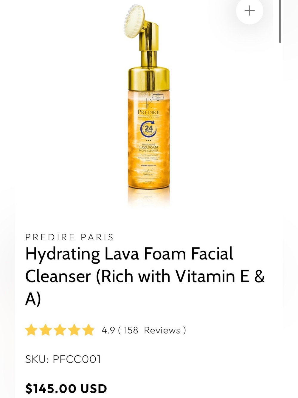 Predire Paris Hydrating Lava Foam Facial Cleanser — Gold